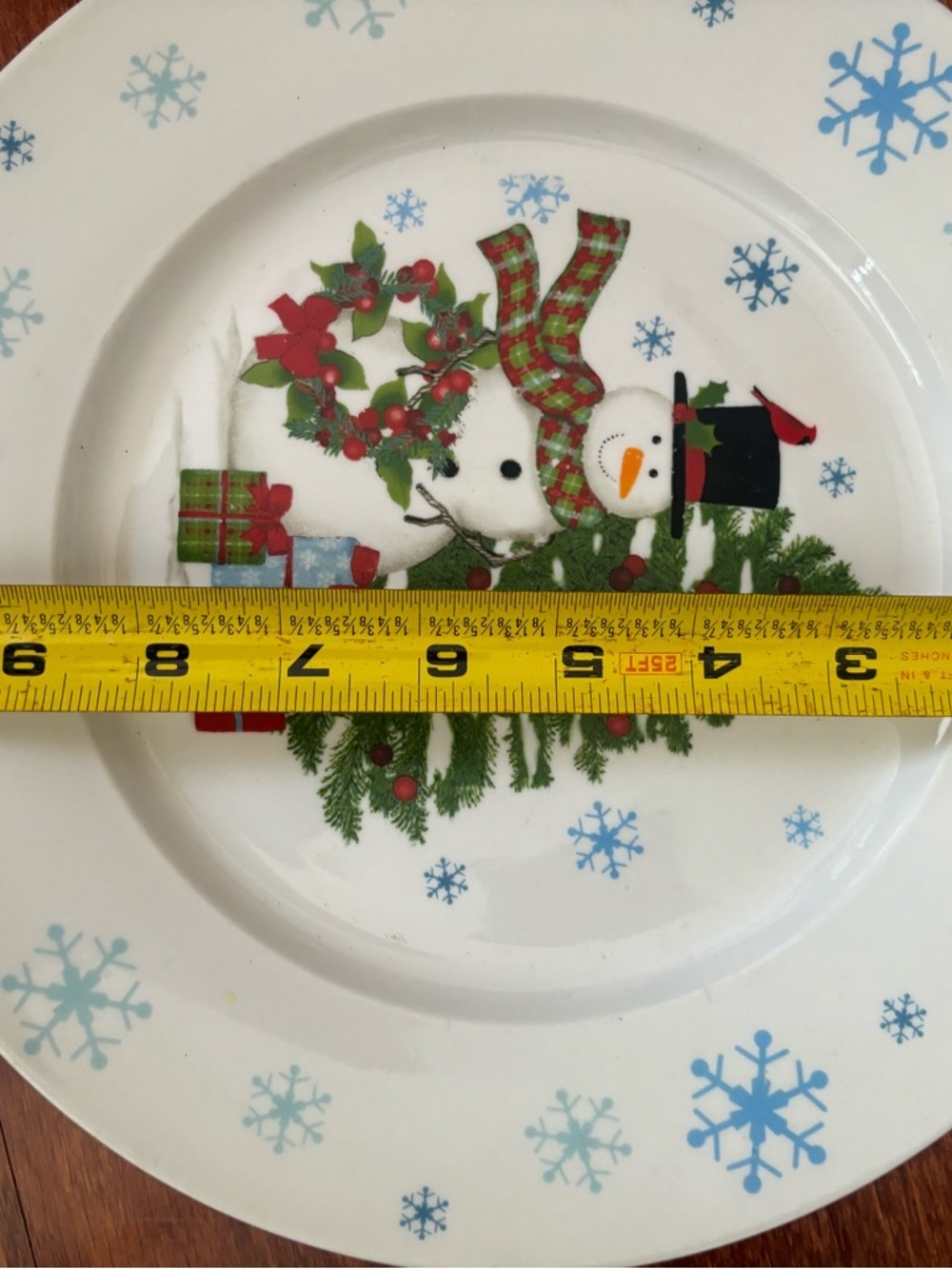 Holiday Snowman & Christmas Tree Decorative Plate - White/Green/Red - Picture 5 of 5